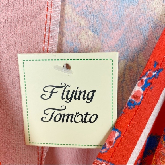 FLYING TOMATO Red Floral Faux Wrap Wide Leg Jumpsuit NWT Small - Picture 7 of 10